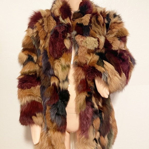 custom made multi color rabbit fur coat fits m/l - Picture 1 of 5